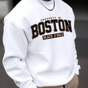 Manfinity Dauomo Men Letter Printed Round Neck Thermal Lined Casual Sweatshirt,